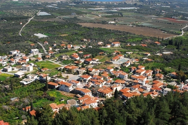 Trizina - Aerial view of the mountainside village    